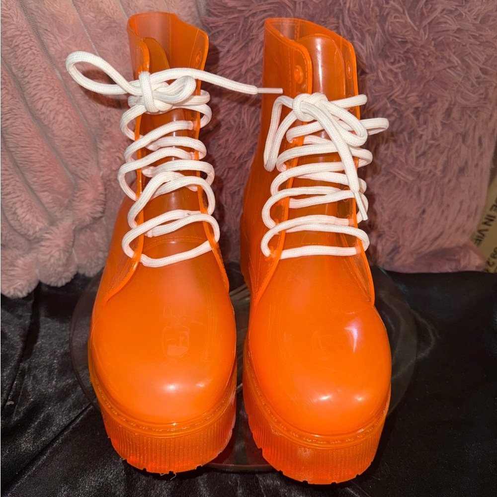 Forever 21 Orange Ankle Boots with Chunky Platform
